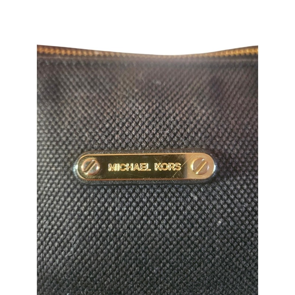 Michael Kors Black Canvas Leather Trim Studded Tote Shoulder Bag Gold Hardware - Picture 9 of 12